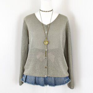 VTG 00s Y2K Anne Klein Gray Knit V-Neck Long-Sleeve Button-Up Relaxed Cardigan